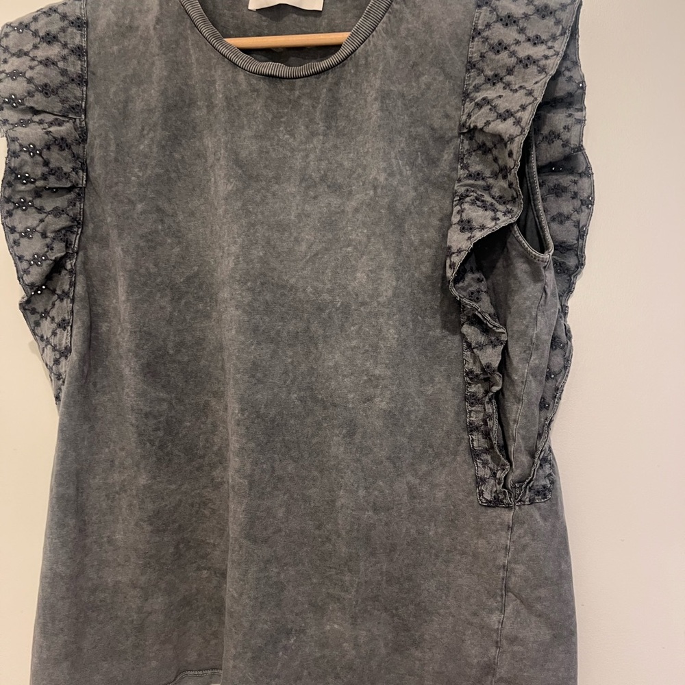 Promod Washed Grey Ruffle-Sleeve Tank - Picture 4 of 4